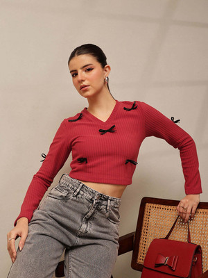 STREET9 Casual Self Design Women Red Top