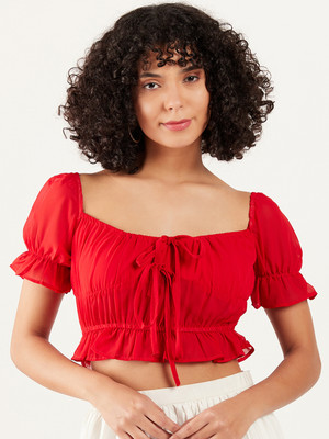ATHENA Casual Solid Women Red Top