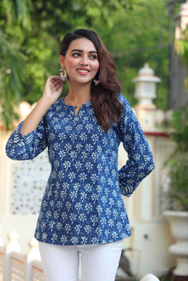 craftwell studio Casual Self Design Women Blue Top