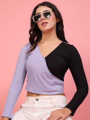 RIGO Casual Color Block Women Black Top