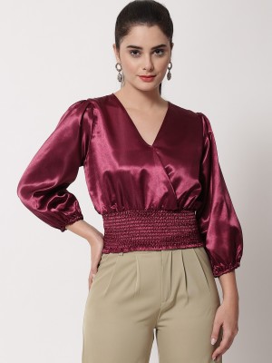 FUNDAY FASHION Casual Solid Women Maroon Top