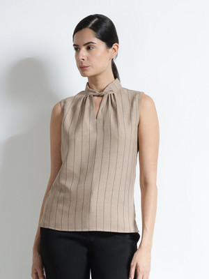 Fable Street Formal Striped Women Brown Top