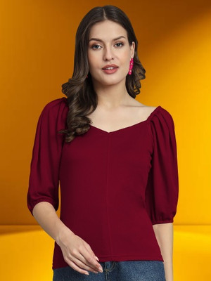 Dream Beauty Fashion Casual Solid Women Maroon Top