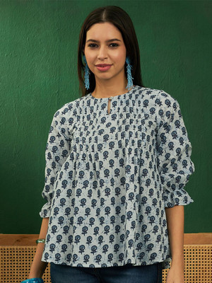 Sangria Casual Printed Women Light Green Top