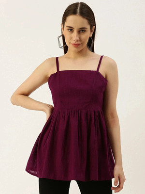 VYMO Casual Solid Women Purple Top