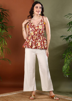 Stylum Women Floral Print, Printed A-line Kurta(Maroon)