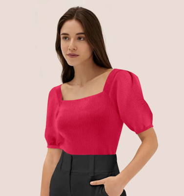 Berry Bird Casual Self Design Women Red Top