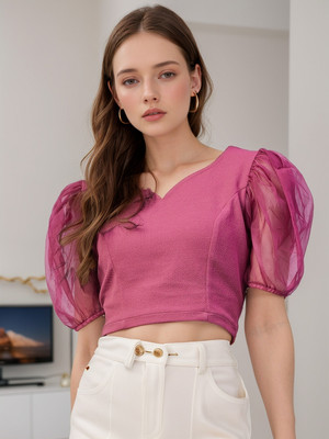 RARE Casual Solid Women Pink Top