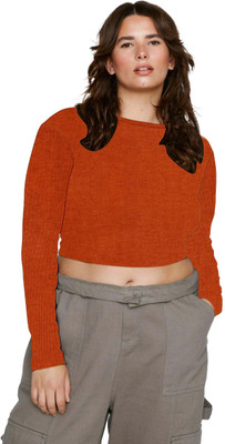THE BLAZZE Casual Solid Women Orange Top