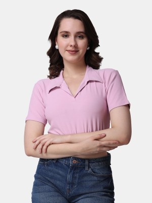 POPWINGS Casual Solid Women Pink Top