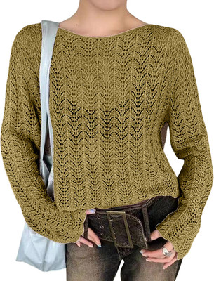 CRAMPLE Casual Self Design Women Green Top