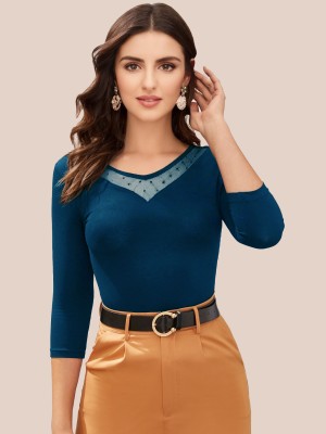 Sheetal Associates Casual Solid Women Dark Blue Top