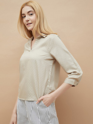 Fame Forever by Lifestyle Casual Solid Women Beige Top
