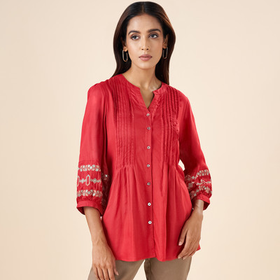 Akkriti by Pantaloons Casual Embellished Women Orange Top