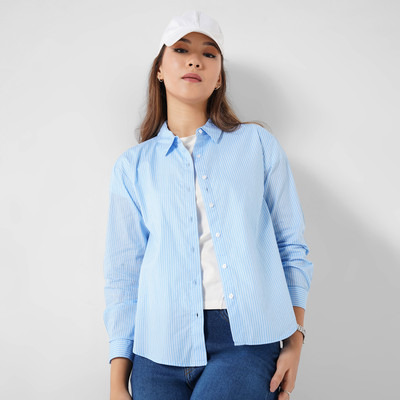 SF Jeans by Pantaloons Women Striped Casual Blue, White Shirt