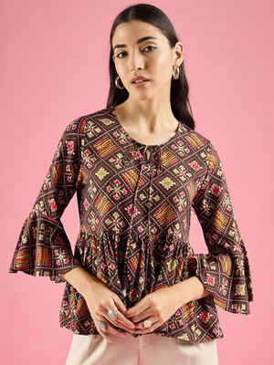 Dressberry Party Printed Women Brown Top