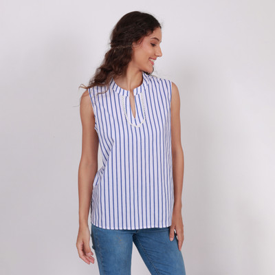 Modyne Fashions Casual Printed Women Blue, White Top