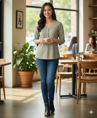 progreto Casual Floral Print Women Grey Top