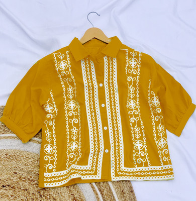 HIR COUTURE Casual Embroidered Women Brown Top