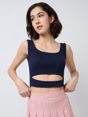SZN Casual Solid Women Dark Blue Top