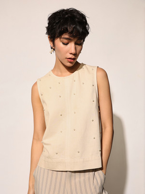 ONLY Casual Solid Women Beige Top
