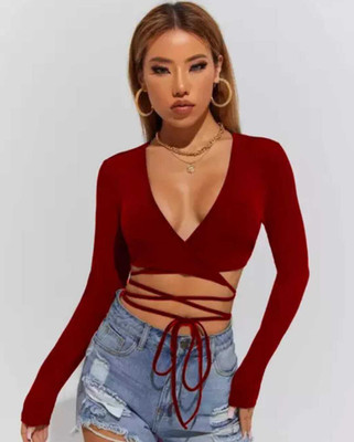 GOULFASHION Formal Self Design Women Maroon Top