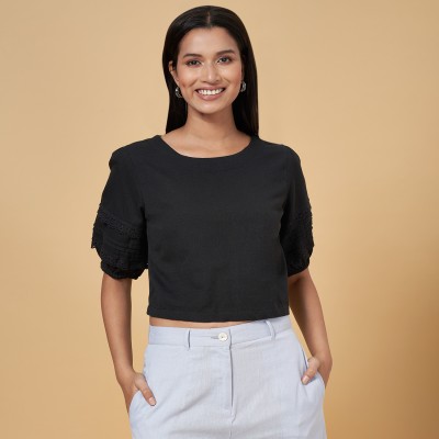 Akkriti by Pantaloons Casual Solid Women Black Top