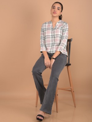 CRIMSOUNE CLUB Casual Checkered Women White Top