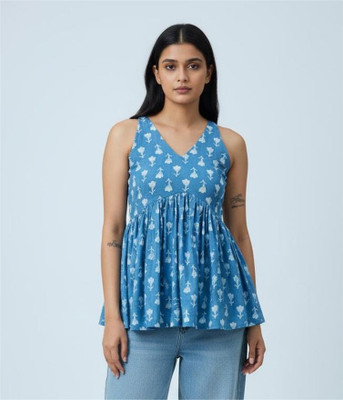 Cotland Fashion Casual Floral Print Women Blue Top