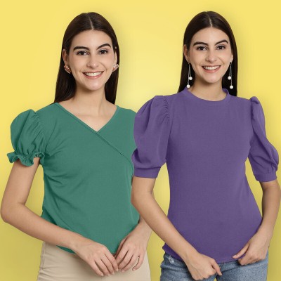 METRONAUT Casual Solid Women Dark Green, Purple Top