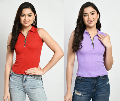 GLADLY Casual Solid Women Red, Purple Top