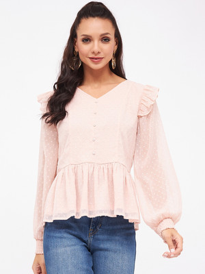 HARPA Casual Solid Women Pink Top