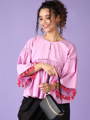 V-MART Casual Solid Women Purple Top