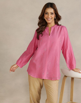 Fabindia Casual Embroidered Women Pink Top