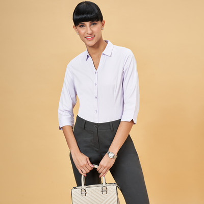Annabelle by Pantaloons Women Solid Formal Purple Shirt