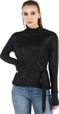 POPWINGS Casual Full Sleeve Printed Women Black Top