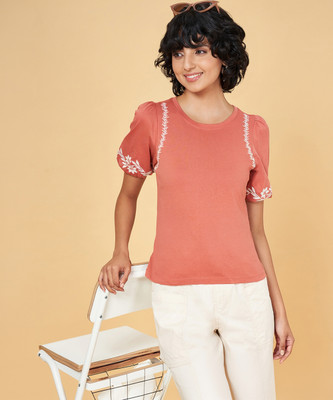 Honey By Pantaloons Casual Solid Women Orange Top