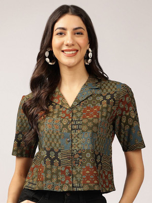 ANOUK Casual Printed Women Dark Green Top