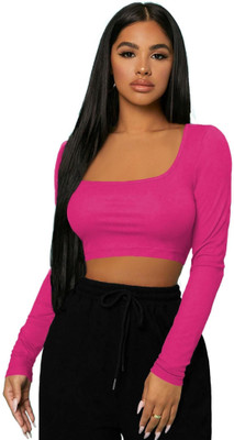 THEBLAZZEE Casual Solid Women Pink Top
