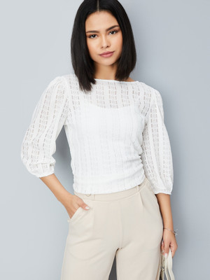 MAX Casual Printed Women White Top