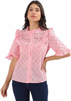 Schifley Casual Embroidered Women Pink Top