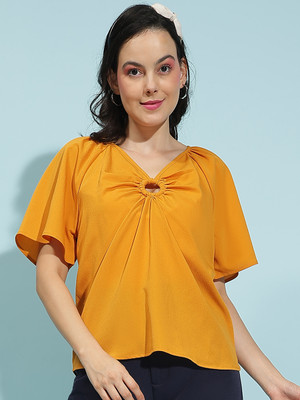 OXOLLOXO Casual Solid Women Yellow Top