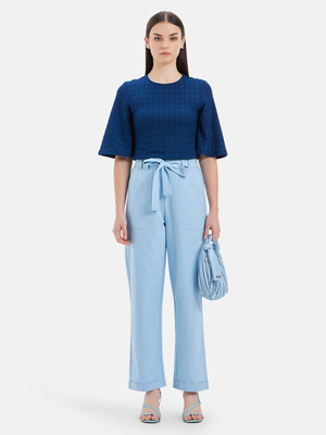 KAZO Formal Solid Women Dark Blue Top