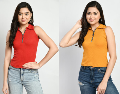 GLADLY Casual Solid Women Red, Yellow Top