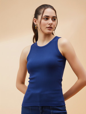 GLITO Casual Solid Women Blue Top