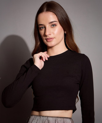 Knite wolf Casual Solid Women Black Top