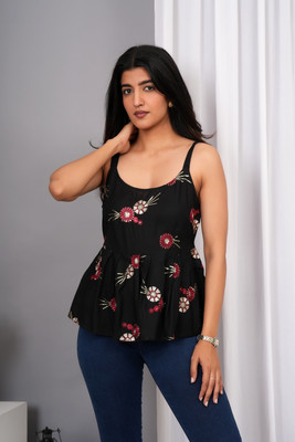 VYMO Casual Printed Women Black Top