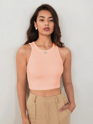 METRONAUT Casual Self Design Women Orange Top