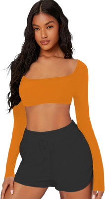 THEBLAZZEE Casual Solid Women Orange Top