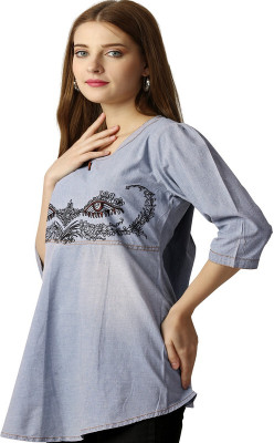 french crown Casual Embroidered Women Grey Top